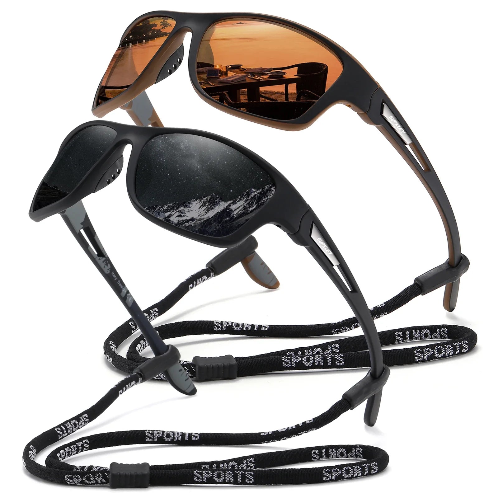 oculos de sol esportivo supkley duas unidades com desconto perfeito para atividades ao ar livre - preto e marrom