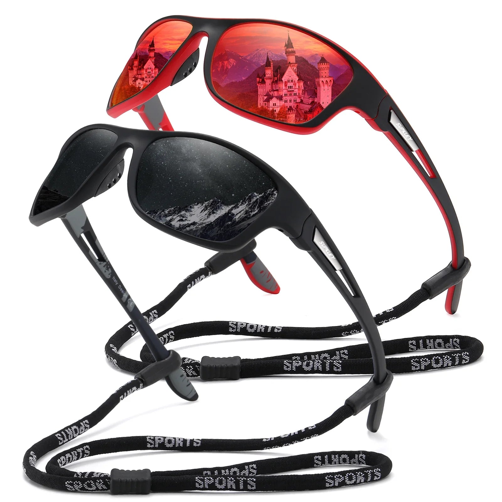oculos de sol esportivo supkley duas unidades com desconto perfeito para atividades ao ar livre - preto e vermelho